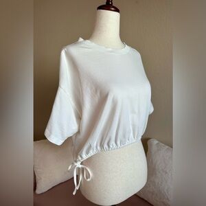 Pilcro Anthropologie Top Womens Boxy XS White Tie String Bubble Hem Crop Top New